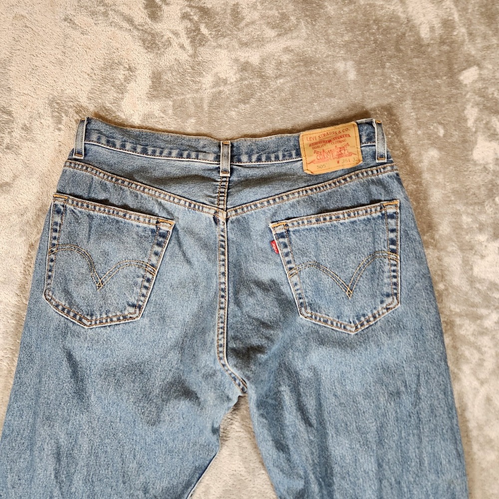Vintage Levi's Jeans 505 Men's 34X31 (Tag 36X32) Blue Regular Straight Cotton - Picture 11 of 14